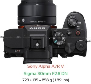 Sony A7R V with Sigma 30mm F2.8 DN Lens Size