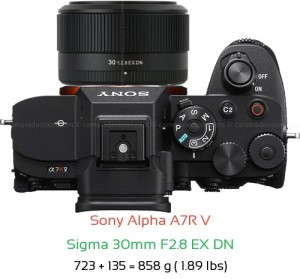 Sony A7R V with Sigma 30mm F2.8 EX DN Lens Size