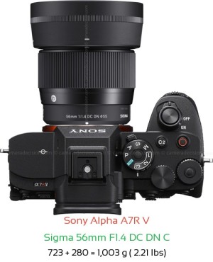 Sony A7R V with Sigma 56mm F1.4 DC DN C Lens Size