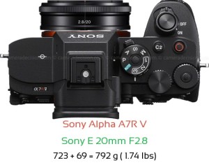 Sony A7R V with Sony E 20mm F2.8 Lens Size