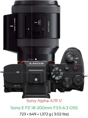 Sony A7R V with Sony E PZ 18-200mm F3.5-6.3 Lens Size