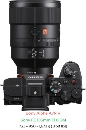 Sony A7R V with Sony FE 135mm F1.8 GM Lens Size