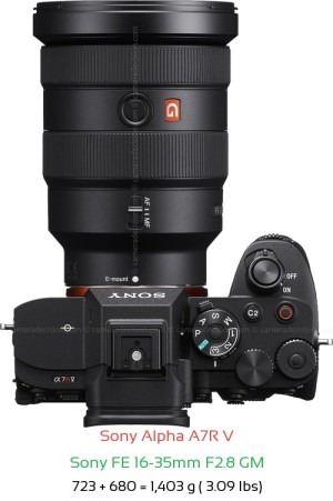 Sony A7R V with Sony FE 16-35mm F2.8 GM Lens Size