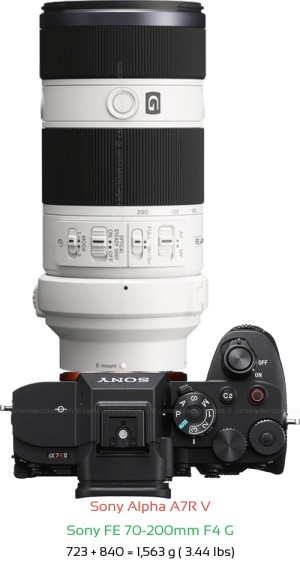 Sony A7R V with Sony FE 70-200mm F4 G Lens Size