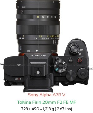 Sony A7R V with Tokina Firin 20mm F2 FE MF Lens Size