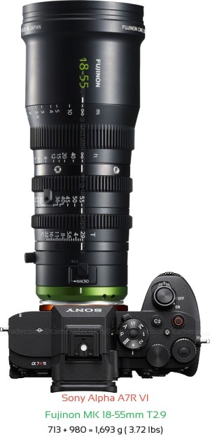 Sony A7R VI with Fujinon MK 18-55mm T2.9 Lens Size