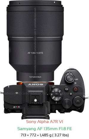 Sony A7R VI with Samyang AF 135mm F1.8 FE Lens Size