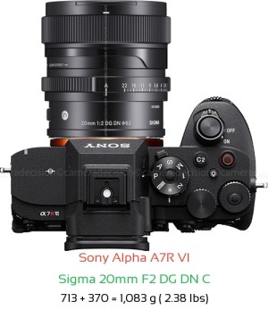 Sony A7R VI with Sigma 20mm F2 DG DN C Lens Size
