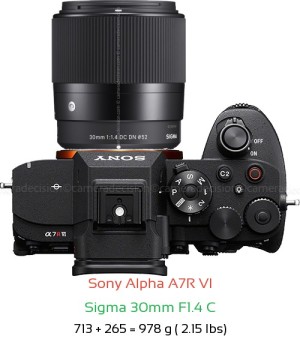 Sony A7R VI with Sigma 30mm F1.4 C Lens Size