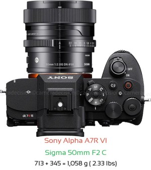 Sony A7R VI with Sigma 50mm F2 C Lens Size