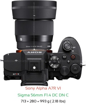 Sony A7R VI with Sigma 56mm F1.4 DC DN C Lens Size