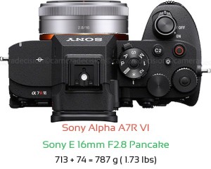 Sony A7R VI with Sony E 16mm F2.8 Pancake Lens Size