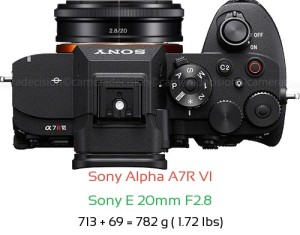 Sony A7R VI with Sony E 20mm F2.8 Lens Size