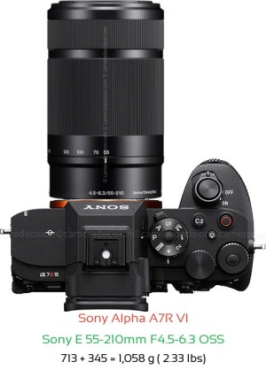 Sony A7R VI with Sony E 55-210mm F4.5-6.3 OSS Lens Size