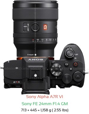 Sony A7R VI with Sony FE 24mm F1.4 GM Lens Size