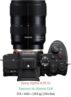 Sony A7R VI with Tamron 16-30mm f2.8 Lens Size