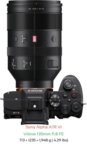 Sony A7R VI with Viltrox 135mm f1.8 FE Lens Size
