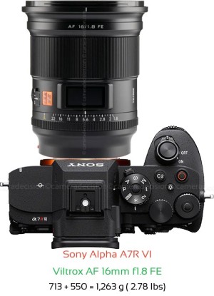 Sony A7R VI with Viltrox AF 16mm f1.8 FE Lens Size