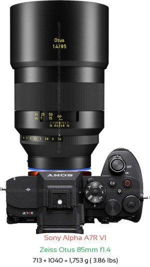 Sony A7R VI with Zeiss Otus 85mm f1.4 Lens Size
