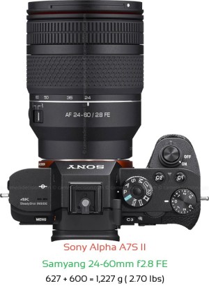 Sony A7S II with Samyang 24-60mm f2.8 FE Lens Size