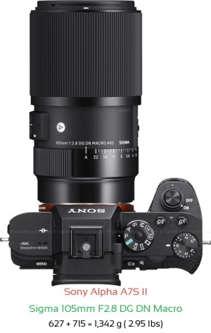 Sony A7S II with Sigma 105mm F2.8 DG DN Macro Lens Size