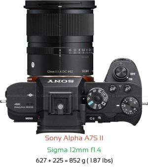 Sony A7S II with Sigma 12mm f1.4 Lens Size
