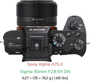Sony A7S II with Sigma 30mm F2.8 EX DN Lens Size