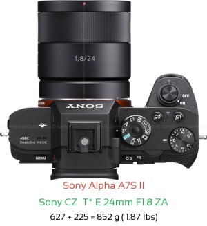 Sony A7S II with Sony CZ  T* E 24mm F1.8 ZA Lens Size