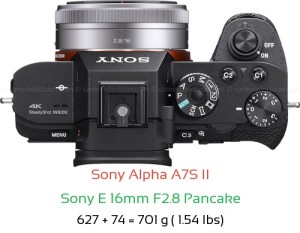 Sony A7S II with Sony E 16mm F2.8 Pancake Lens Size