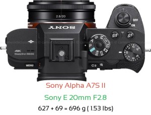 Sony A7S II with Sony E 20mm F2.8 Lens Size