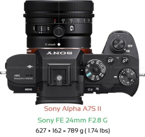 Sony A7S II with Sony FE 24mm F2.8 G Lens Size