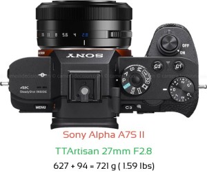 Sony A7S II with TTArtisan 27mm F2.8 Lens Size