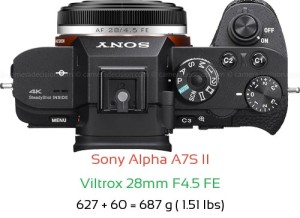Sony A7S II with Viltrox 28mm F4.5 FE Lens Size