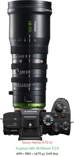 Sony A7S III with Fujinon MK 18-55mm T2.9 Lens Size