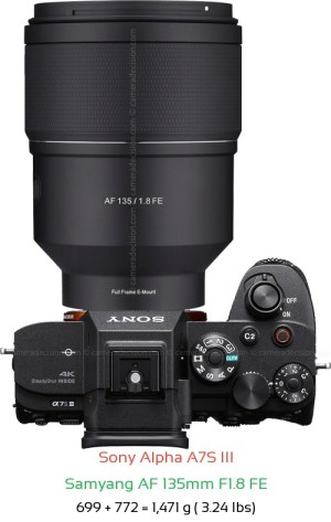 Sony A7S III with Samyang AF 135mm F1.8 FE Lens Size