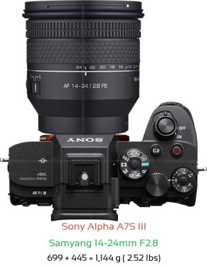 Sony A7S III with Samyang 14-24mm F2.8 Lens Size