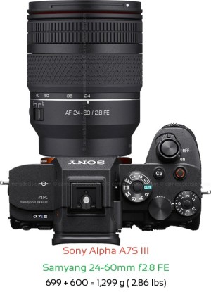 Sony A7S III with Samyang 24-60mm f2.8 FE Lens Size