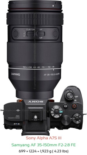 Sony A7S III with Samyang AF 35-150mm F2-2.8 FE Lens Size