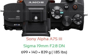 Sony A7S III with Sigma 19mm F2.8 DN Lens Size