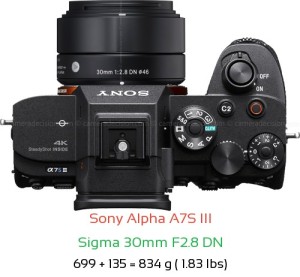 Sony A7S III with Sigma 30mm F2.8 DN Lens Size