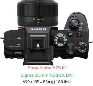 Sony A7S III with Sigma 30mm F2.8 EX DN Lens Size