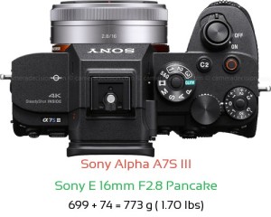 Sony A7S III with Sony E 16mm F2.8 Pancake Lens Size