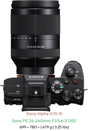 Sony A7S III with Sony FE 24-240mm F3.5-6.3 OSS Lens Size