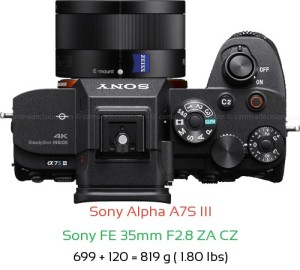 Sony A7S III with Sony FE 35mm F2.8 ZA CZ Lens Size