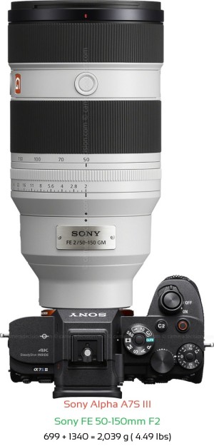 Sony A7S III with Sony FE 50-150mm F2 Lens Size