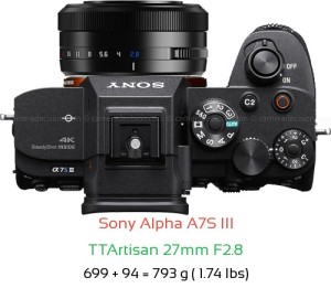 Sony A7S III with TTArtisan 27mm F2.8 Lens Size