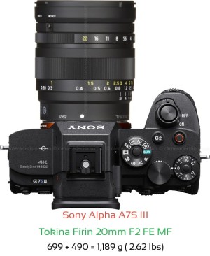 Sony A7S III with Tokina Firin 20mm F2 FE MF Lens Size