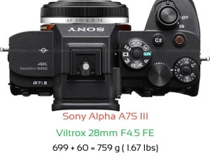 Sony A7S III with Viltrox 28mm F4.5 FE Lens Size