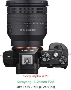 Sony A7S with Samyang 14-24mm F2.8 Lens Size