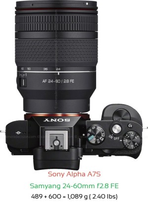 Sony A7S with Samyang 24-60mm f2.8 FE Lens Size